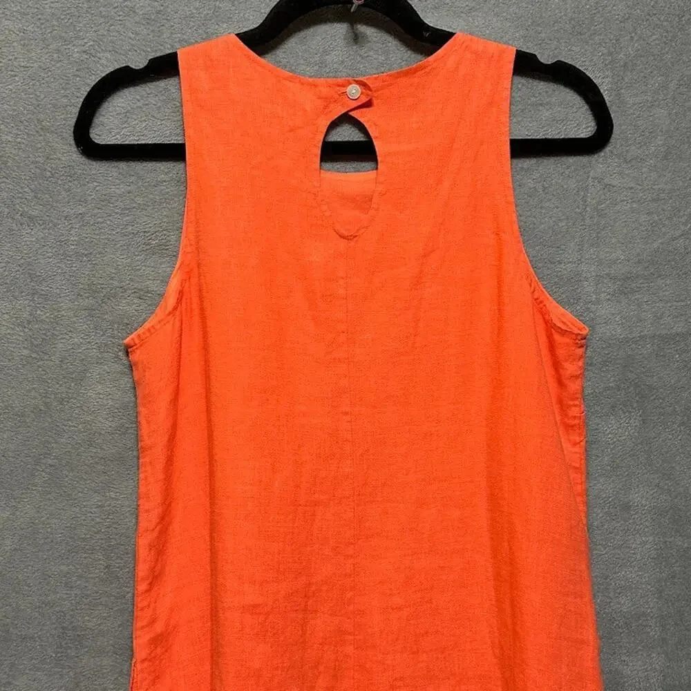 Tommy Bahama Dress Womens Orange Pink Linen Raw Hem Sleeveless Tropical Beach - Picture 6 of 13